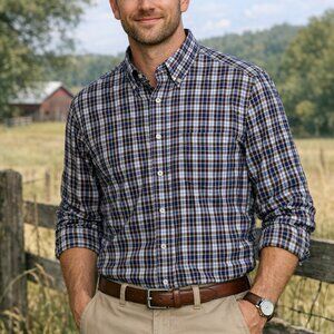 Jos. A. Bank Men's Dress Shirt 16/34 Traveler Traditional Fit Plaid 100% Cotton